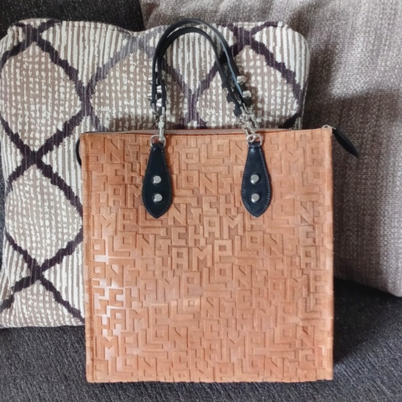 🖤RARE Longchamp🖤 - La Voyageuse Tan/Black Suede LGP Velours Vertical Tote - Picture 2 of 15